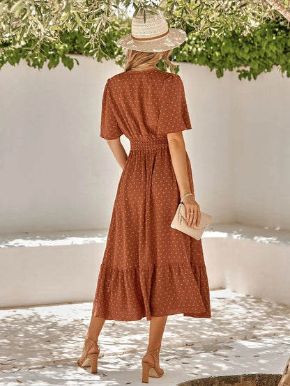Flutter Sleeve Midi Dress | Ruched Waist & Ruffle Hem | Elegant Summer Dress