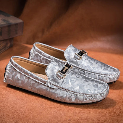 Geometric Leather Loafers | Slip-On Dress Shoe | Textured Finish