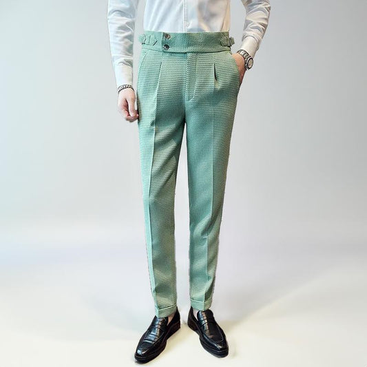High-Waisted Dress Trousers | Pleated Front with Side Buckle Tabs