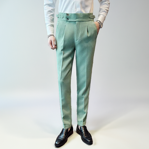 High-Waisted Dress Trousers | Pleated Front with Side Buckle Tabs