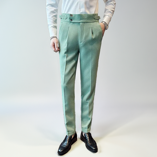 High-Waisted Dress Trousers | Pleated Front with Side Buckle Tabs