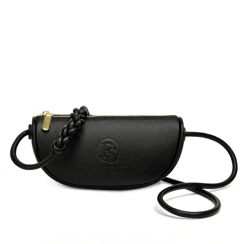 Half-Moon Crossbody Bag | Pebbled PU Leather | Knotted Strap Detail