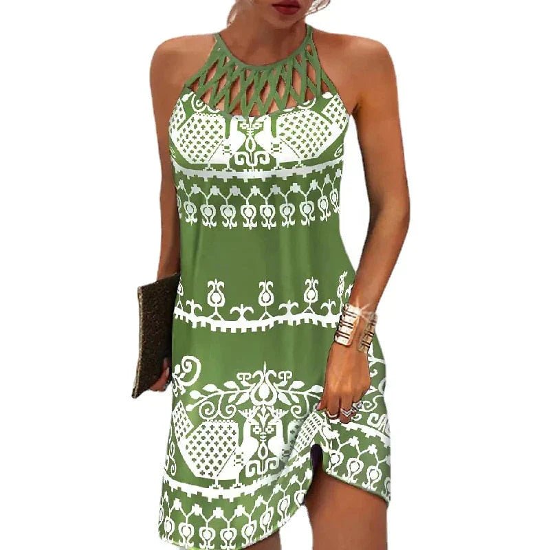 Tribal Print Sleeveless Dress | Strappy Neckline | Easy A-Line Fit