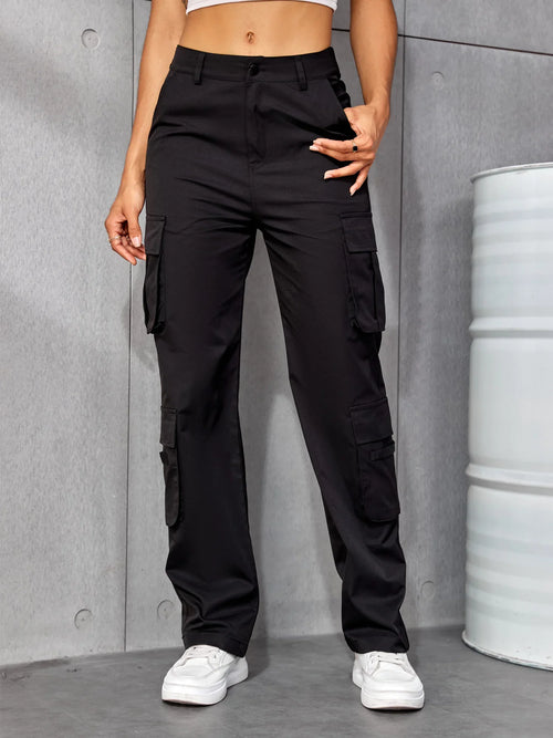 High-Waisted Cargo Pants | Functional Pocket Design | Lightweight Fabric | Everyday Wear