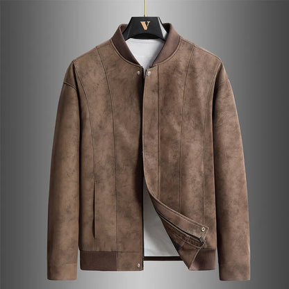 Men’s Suede Bomber Jacket | Zip-Front | Ribbed Hem & Cuffs