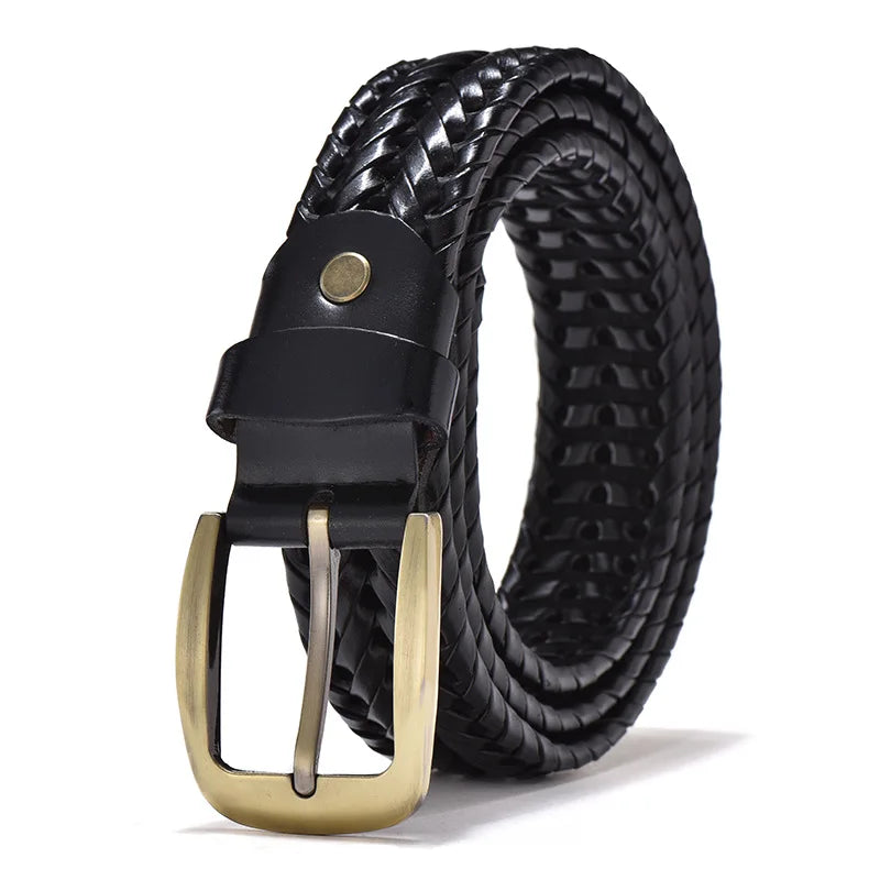 Men’s Braided Leather Belt | Woven Full-Grain Design | Adjustable Classic with Antique Buckle