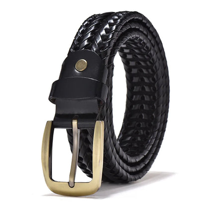 Men’s Braided Leather Belt | Woven Full-Grain Design | Adjustable Classic with Antique Buckle