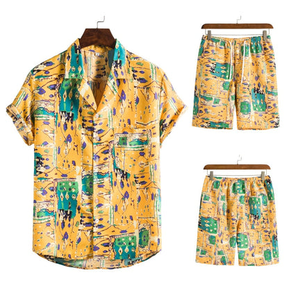 Men’s Tropical Leaf Print Two-Piece Set | Short-Sleeve Shirt & Shorts | Summer Casual Outfit