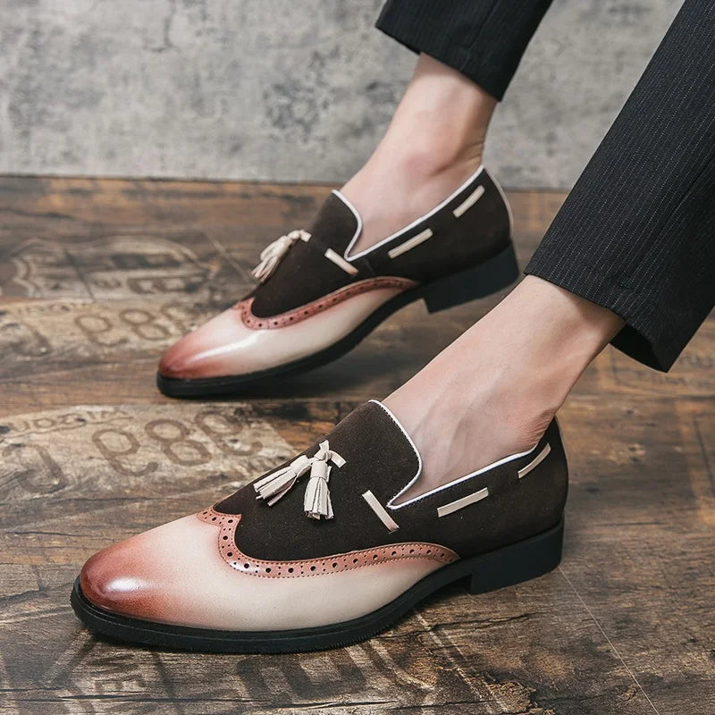 Men’s Tassel Loafers | Two-Tone Wingtip | Classic Leather Slip-Ons