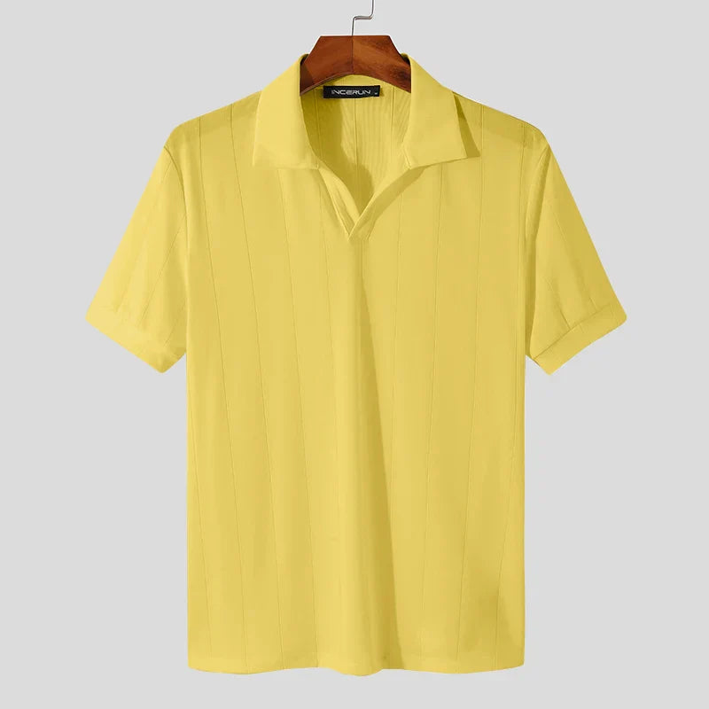 Men’s Ribbed Knit Polo Shirt | Short Sleeve Retro Style | Lightweight Summer Top