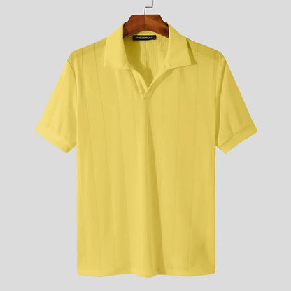 Men’s Ribbed Knit Polo Shirt | Short Sleeve Retro Style | Lightweight Summer Top
