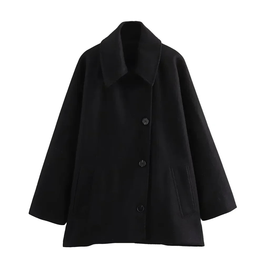 Cropped Wool Blend Peacoat | Boxy Fit | Minimalist Style