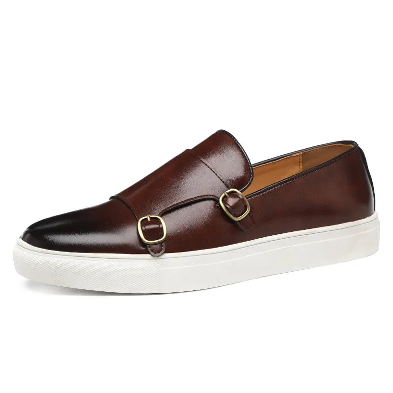 Men’s Monk Strap Slip-On Sneakers | Dress-Casual Hybrid | PU Leather & Rubber Sole