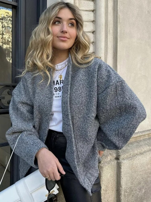Women's Wool Blend Bomber Jacket | Oversized Fit | Casual Outerwear | Trendy Design