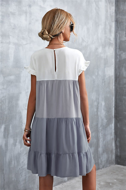 Tiered Colourblock Mini Dress | Ruffled Cap Sleeves | Lightweight Summer Style