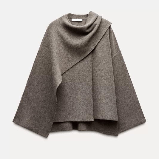 Women's Wool-Blend Pullover | Oversized Fit with Wrap Collar | Elegant Fall Layer