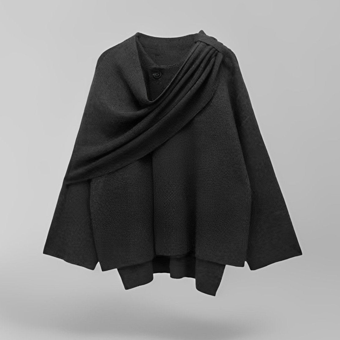 Women's Wool-Blend Pullover | Oversized Fit with Wrap Collar | Elegant Fall Layer