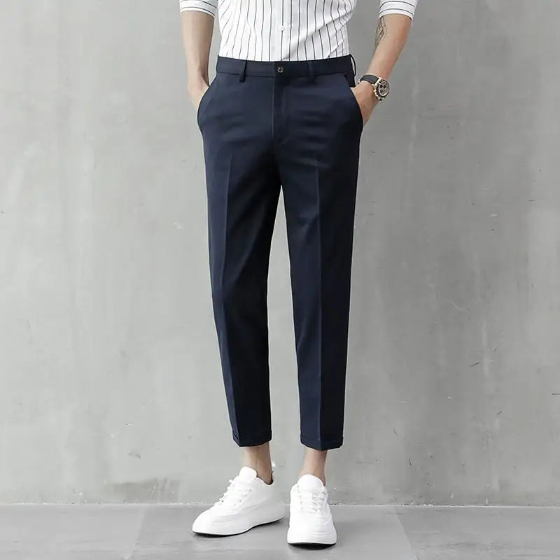 Slim Cropped Dress Pants | Stretch Waist with Tapered Leg