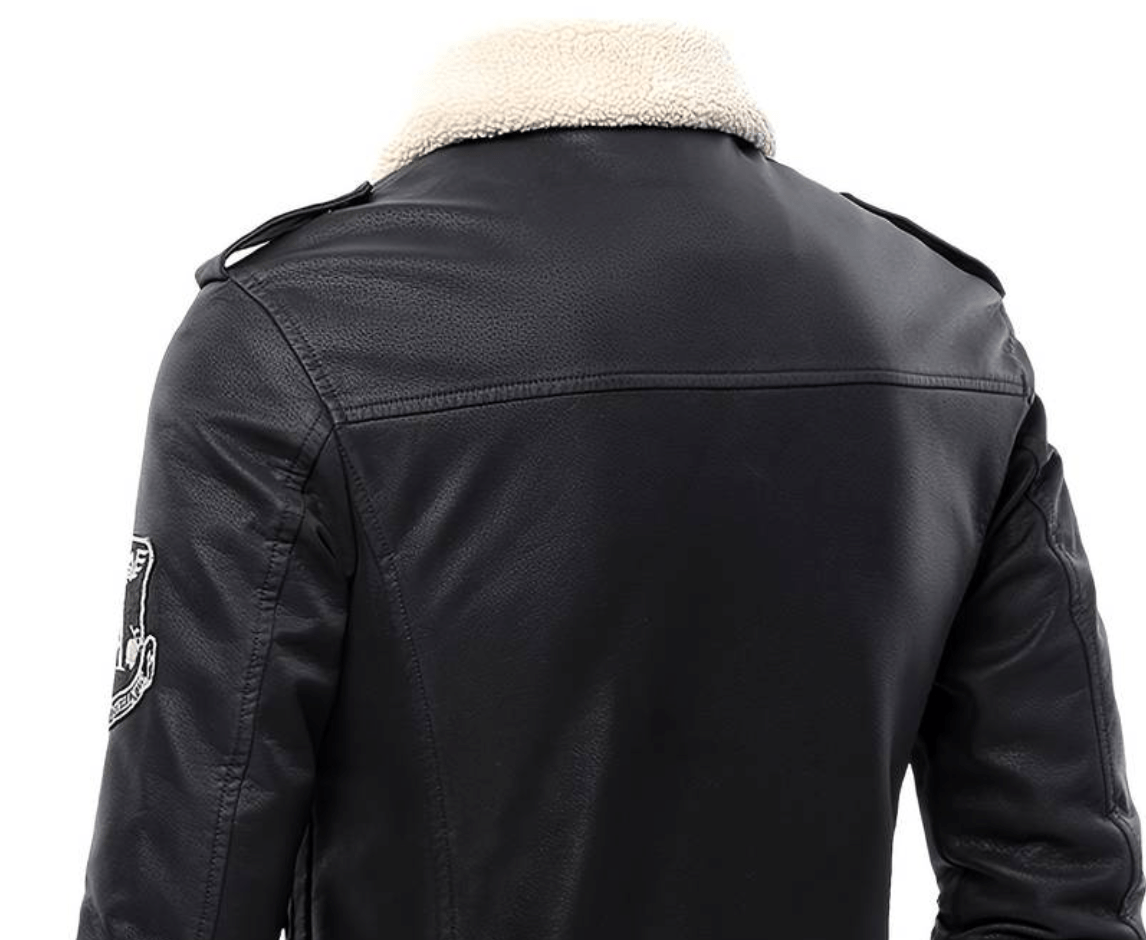 Men's Aviator Jacket | Embroidered Patches | Faux Shearling Collar | Vintage Flight Style