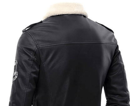 Men's Aviator Jacket | Embroidered Patches | Faux Shearling Collar | Vintage Flight Style