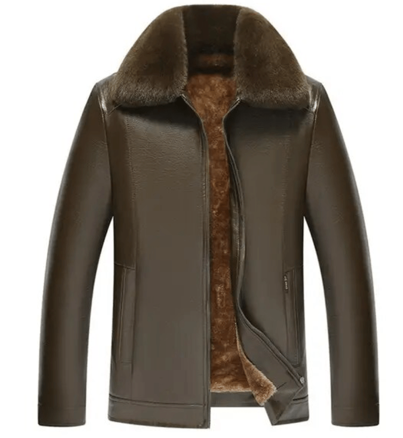 Men's Leather Jacket | Luxe Faux Fur Collar | Genuine Leather | Winter Warmth