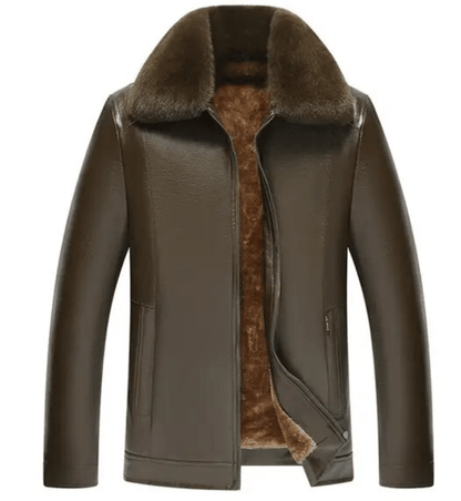 Men's Leather Jacket | Luxe Faux Fur Collar | Genuine Leather | Winter Warmth