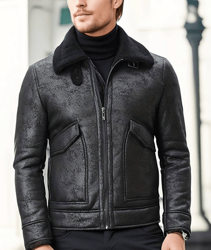 Men's Shearling Aviator Jacket | Genuine Leather | Warm Lined | Classic Flight Style