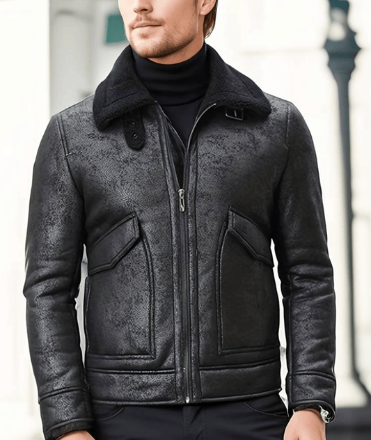 Men's Shearling Aviator Jacket | Genuine Leather | Warm Lined | Classic Flight Style