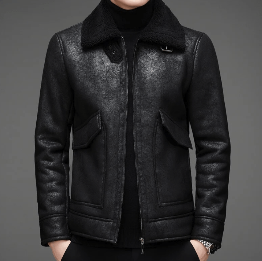 Men's Shearling Aviator Jacket | Genuine Leather | Warm Lined | Classic Flight Style