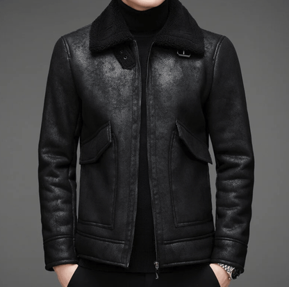 Men's Shearling Aviator Jacket | Genuine Leather | Warm Lined | Classic Flight Style