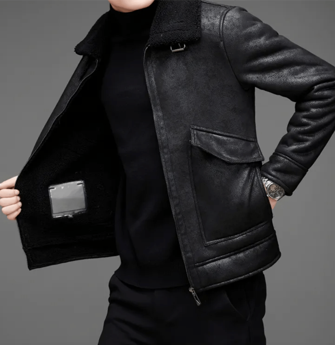 Men's Shearling Aviator Jacket | Genuine Leather | Warm Lined | Classic Flight Style