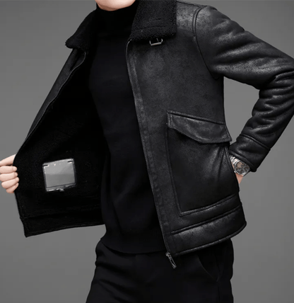 Men's Shearling Aviator Jacket | Genuine Leather | Warm Lined | Classic Flight Style