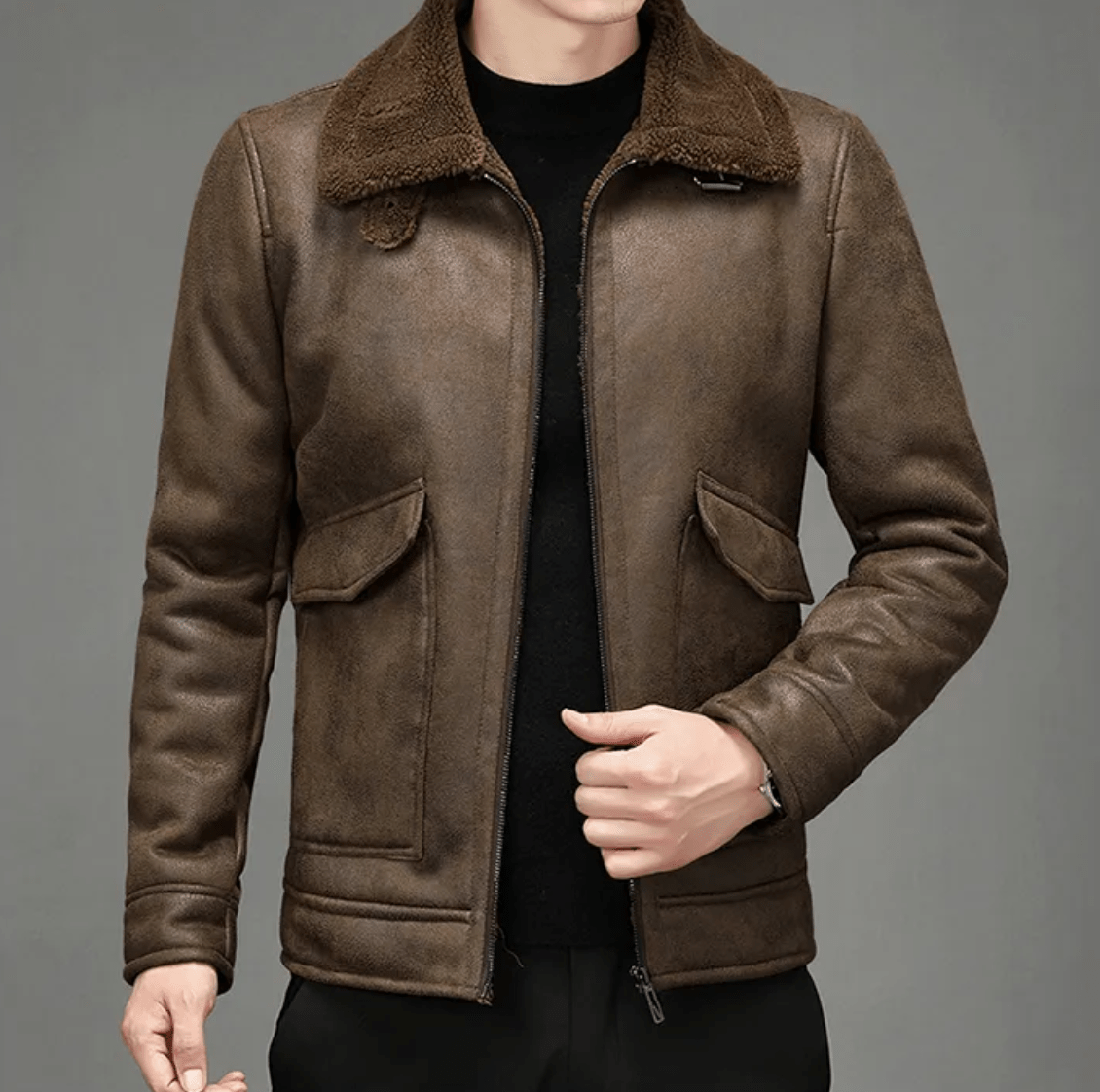 Men's Shearling Aviator Jacket | Genuine Leather | Warm Lined | Classic Flight Style