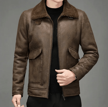 Men's Shearling Aviator Jacket | Genuine Leather | Warm Lined | Classic Flight Style