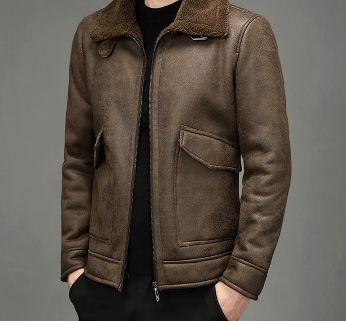 Men's Shearling Aviator Jacket | Genuine Leather | Warm Lined | Classic Flight Style