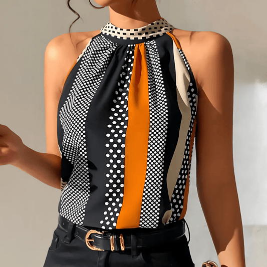 Halter Neck Printed Blouse | Keyhole Back | Silky Sleeveless Fit
