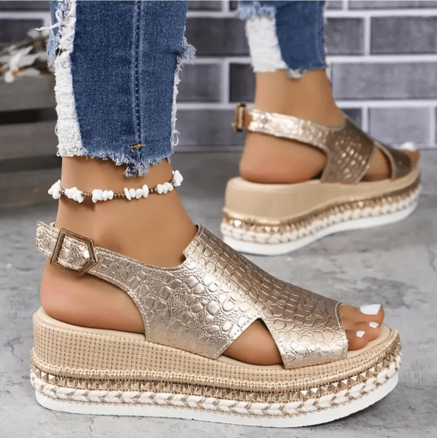Metallic Platform Espadrille Sandals | Slingback | Cushioned Woven Sole