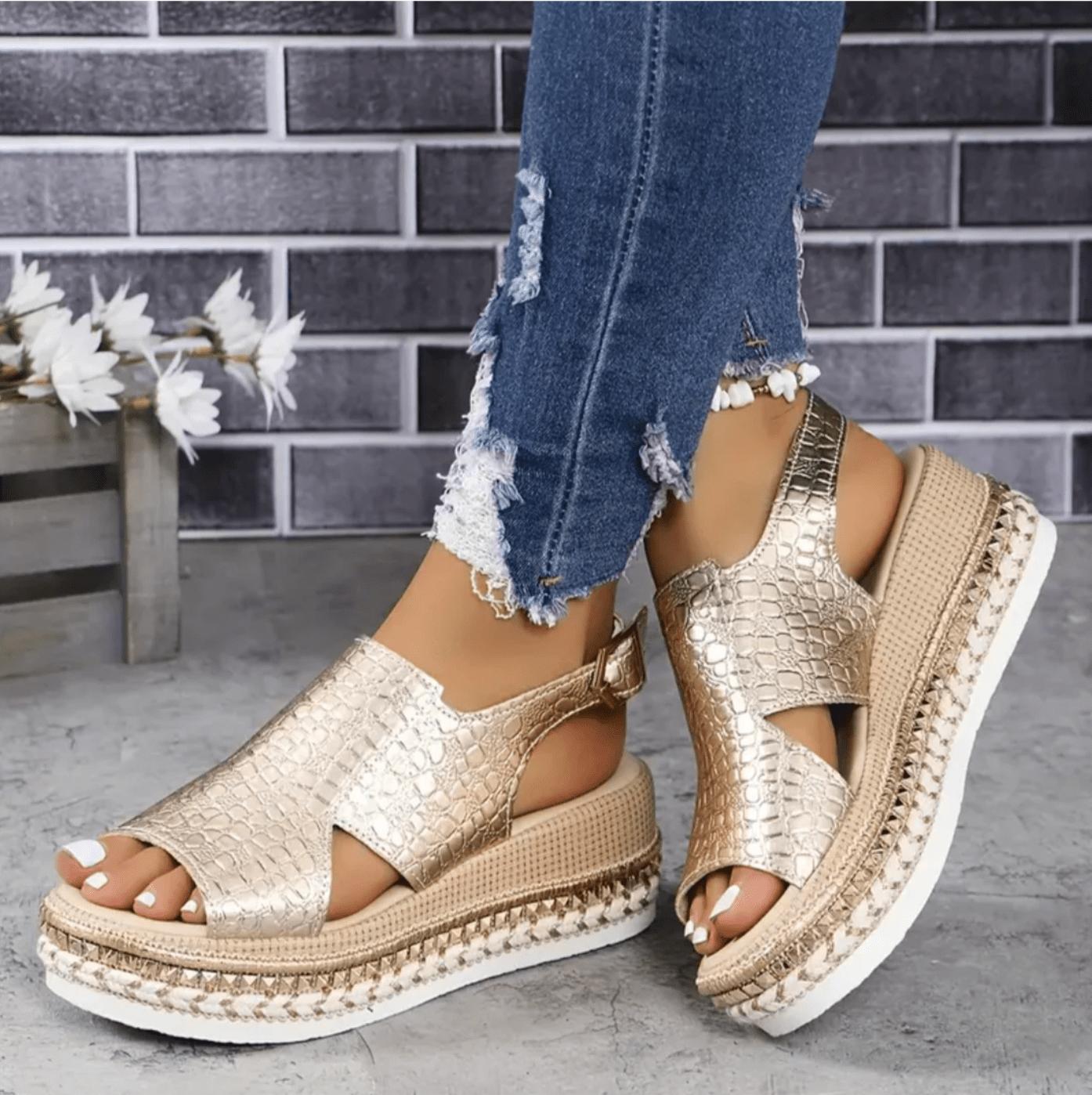 Metallic Platform Espadrille Sandals | Slingback | Cushioned Woven Sole