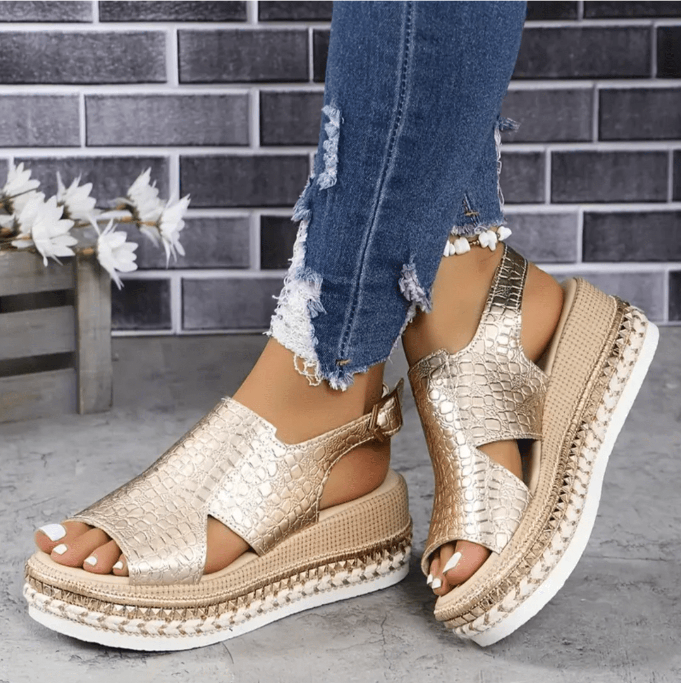 Metallic Platform Espadrille Sandals | Slingback | Cushioned Woven Sole