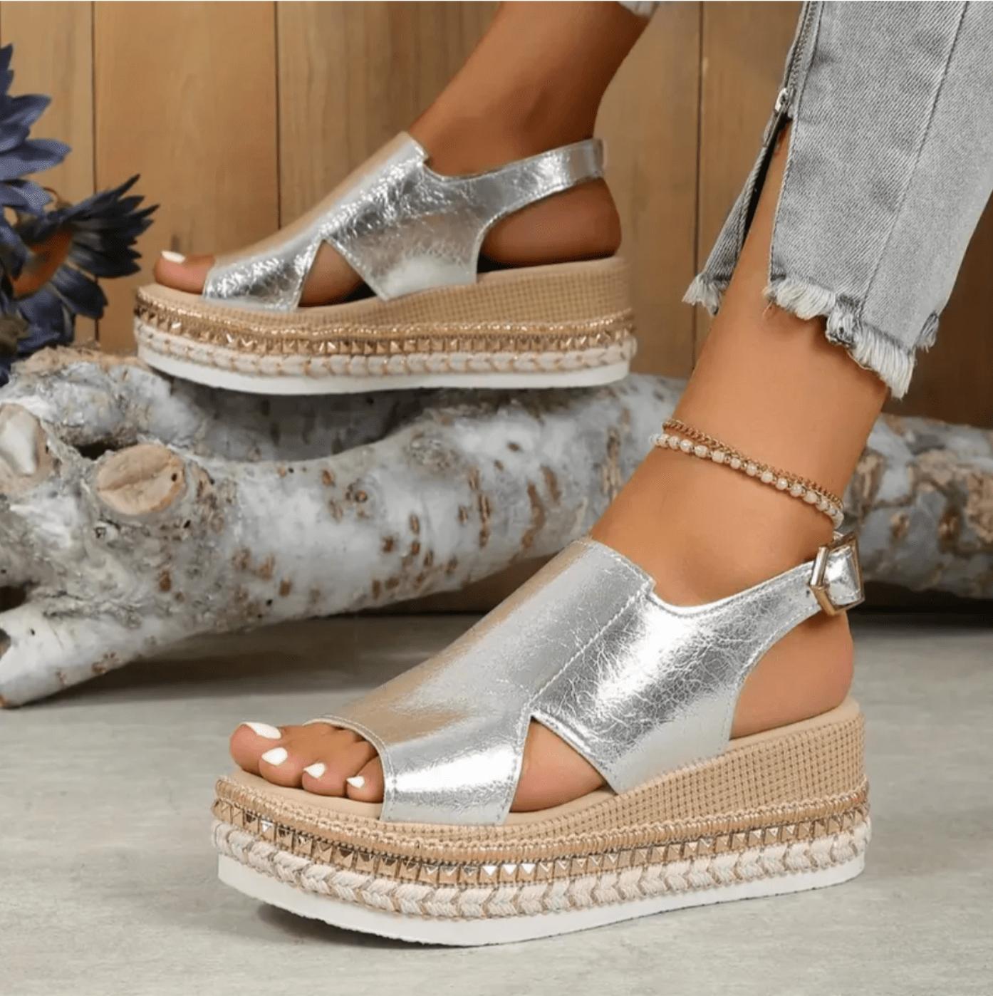 Metallic Platform Espadrille Sandals | Slingback | Cushioned Woven Sole