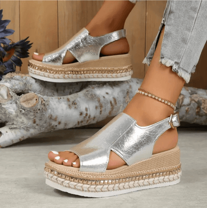 Metallic Platform Espadrille Sandals | Slingback | Cushioned Woven Sole
