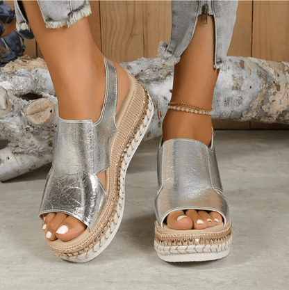 Metallic Platform Espadrille Sandals | Slingback | Cushioned Woven Sole