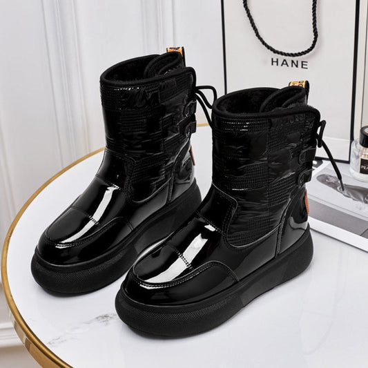 Glossy Insulated Winter Boots | Waterproof Patent Finish | Platform Sole