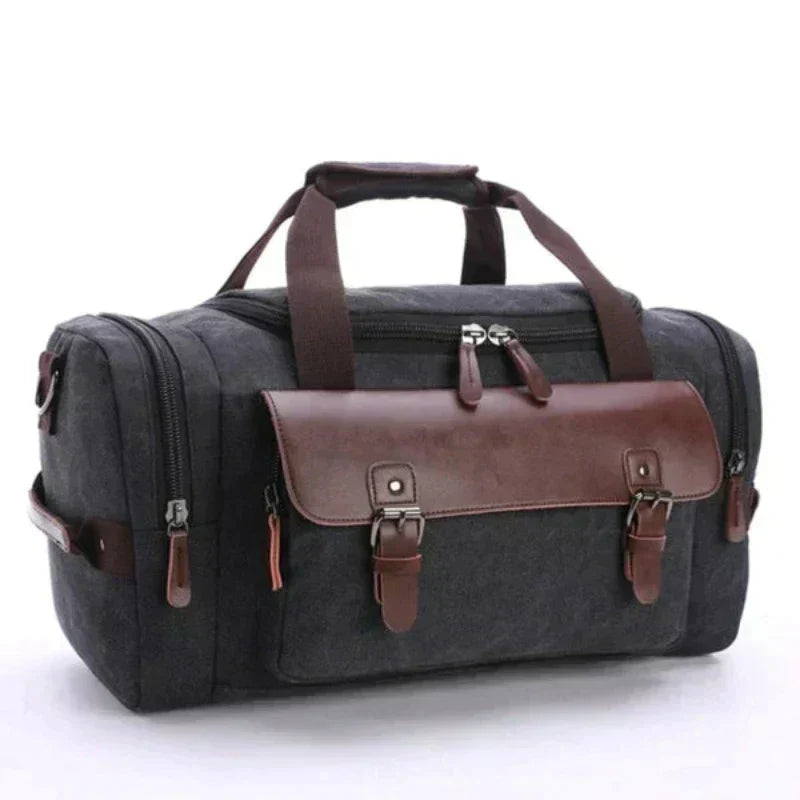 Men’s Canvas and Leather Duffel Bag | Weekend Travel Bag | Durable Carryall