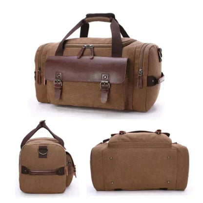 Men’s Canvas and Leather Duffel Bag | Weekend Travel Bag | Durable Carryall