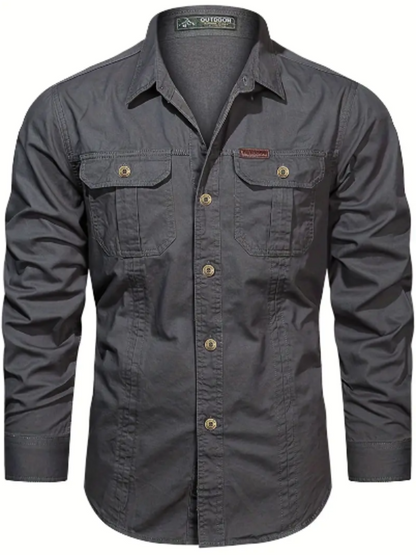 Men’s Utility Cotton Shirt | Long Sleeve Workwear Button-Up | Casual Outdoor Style