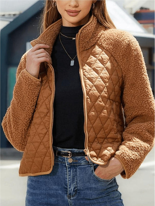 Quilted Sherpa Jacket | Dual-Texture Design | Cozy & Stylish