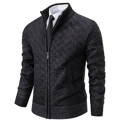 Textured Zip-Up Sweater Jacket | Quilted Front with Knit Sleeves