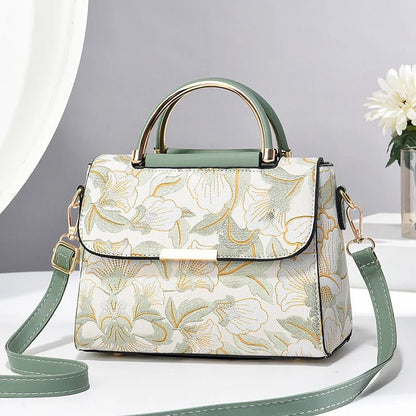 Floral Embroidered Satchel Bag | Dual Handle Design | Crossbody Style