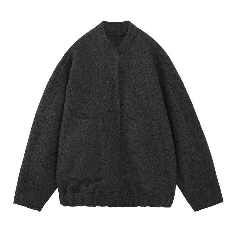 Women's Wool Blend Bomber Jacket | Oversized Fit | Casual Outerwear | Trendy Design